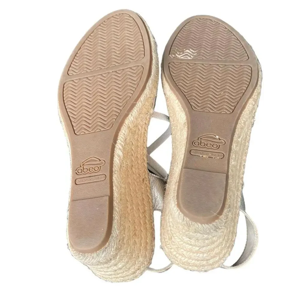 Abeo Women's‎ Silver Leather Wedge Sandals with Jute Platform